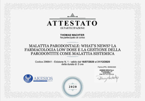 2020-Zertifikat-Parodontologie-Certificato-Parodontologia-2020-08-Online-Kurs-Corso-Online-Dr-Thomas-Waechter-Zahnarzt-Odontoiatra-Bozen-Bolzano