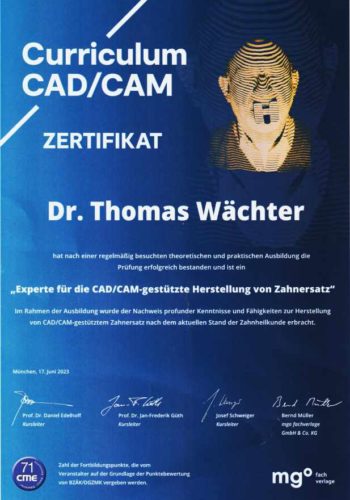 2023-Zertifikat-Digitale-Zahnheilkunde-Certificato-Odontoiatria-Digitale-Muenchen-Dr-Thomas-Waechter-Zahnarzt-Odontoiatra-Bozen-Bolzano
